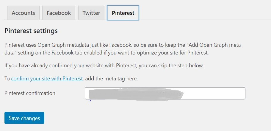 Claim website on Pinterest - meta tag - YOAST PLugin